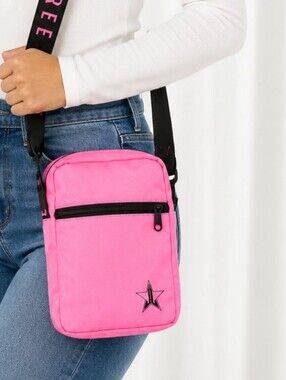 👜 Jeffree Star Pink Crossbody Bag Nylon Mini Messenger Adjustable Strap Purse